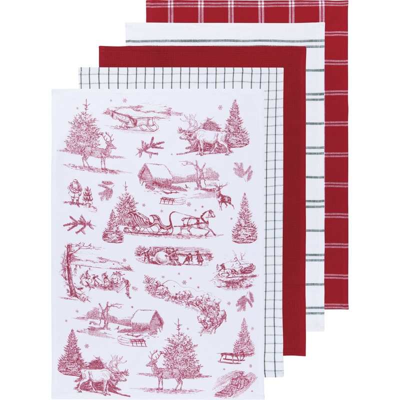 Tea Towel Set/5 - Winter Toile