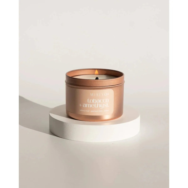 Misiyo Candle - 6oz Tin - Tobacco + Amethyst