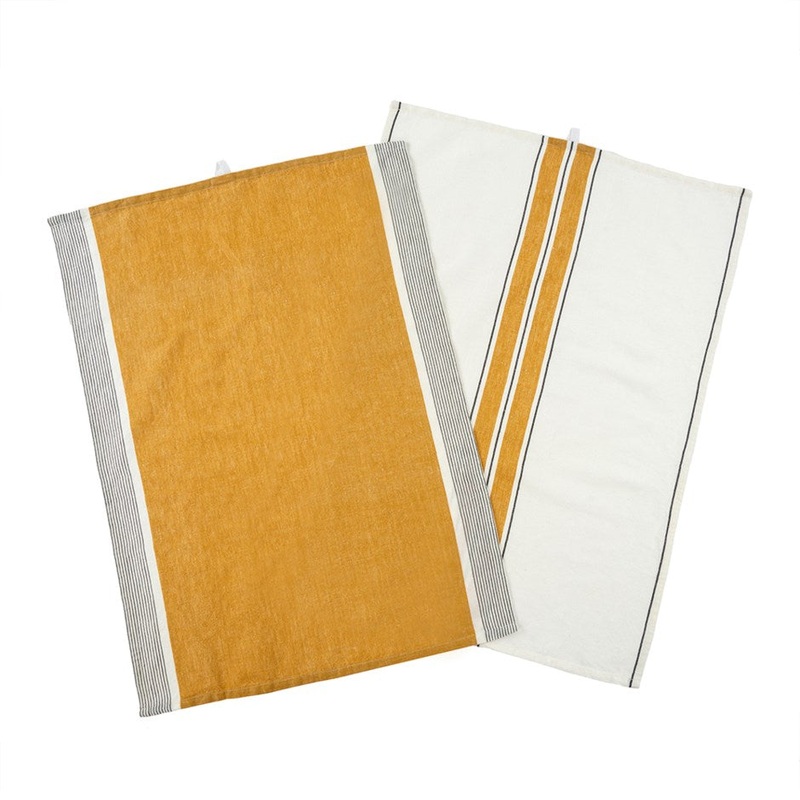Yellow French Stripe Linen Tea Towels