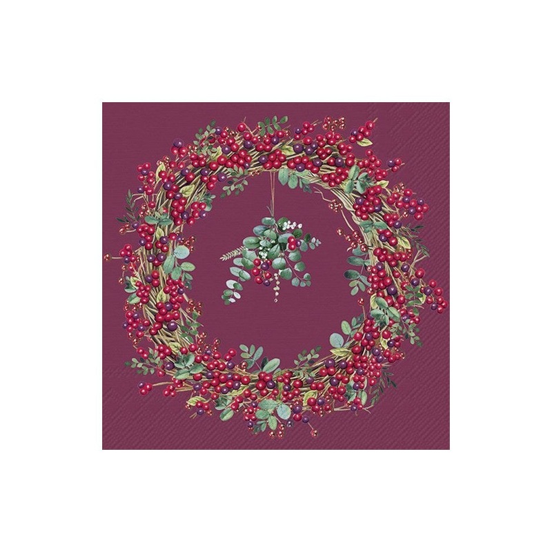 Berry Wreath Dark Red Paper Napkins - Lunch