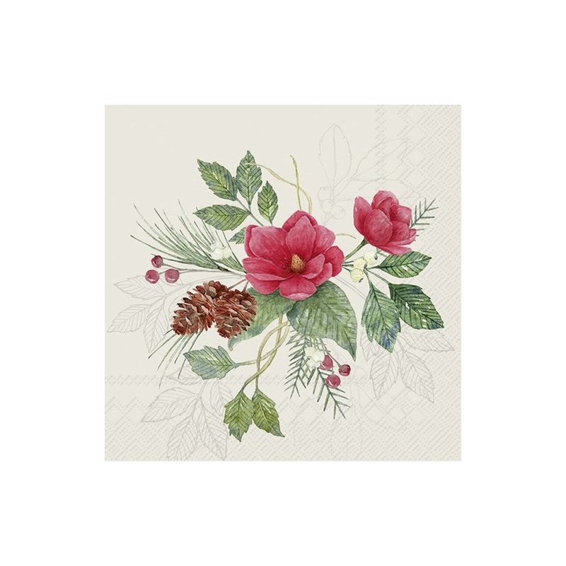 Christmas Flowers Cream Paper Napkins - Cocktail