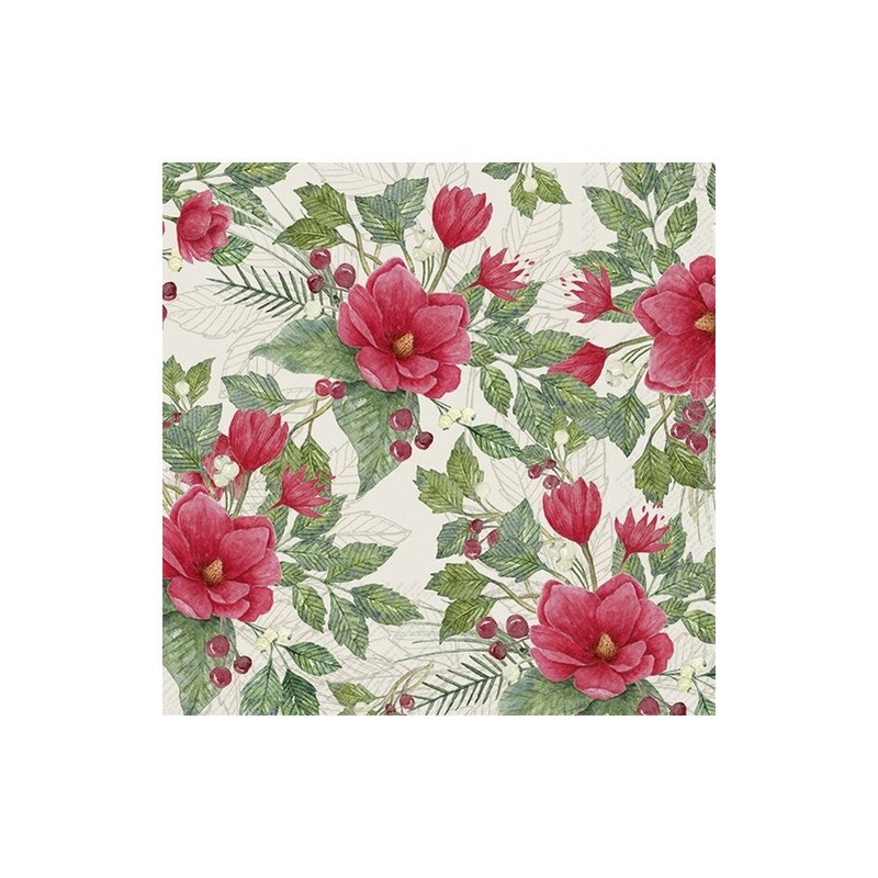Christmas Flowers Cream Paper Napkins - Lunch