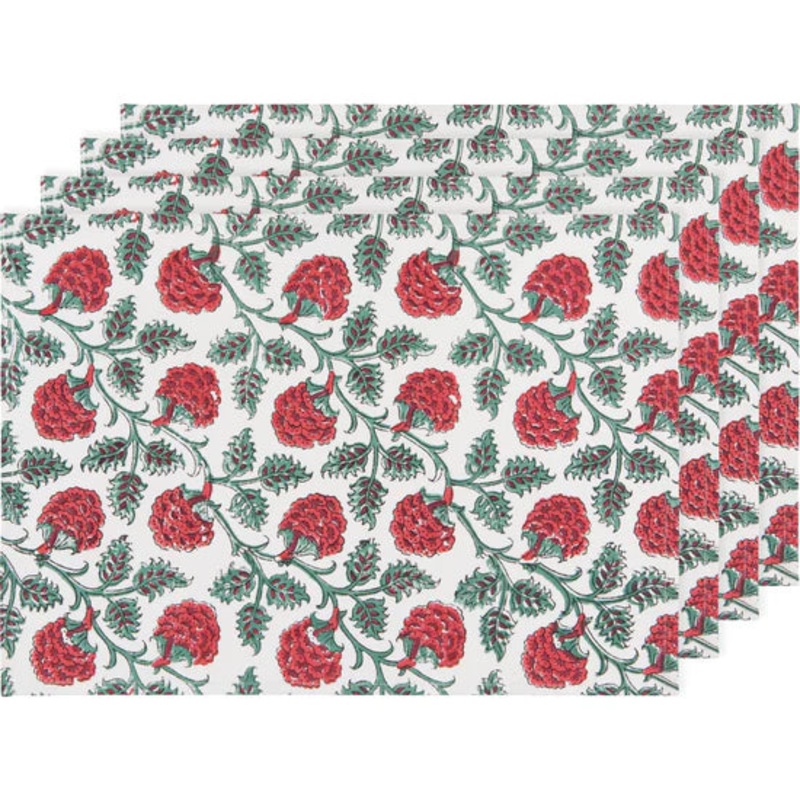 Carnation Block Print Placemats Set