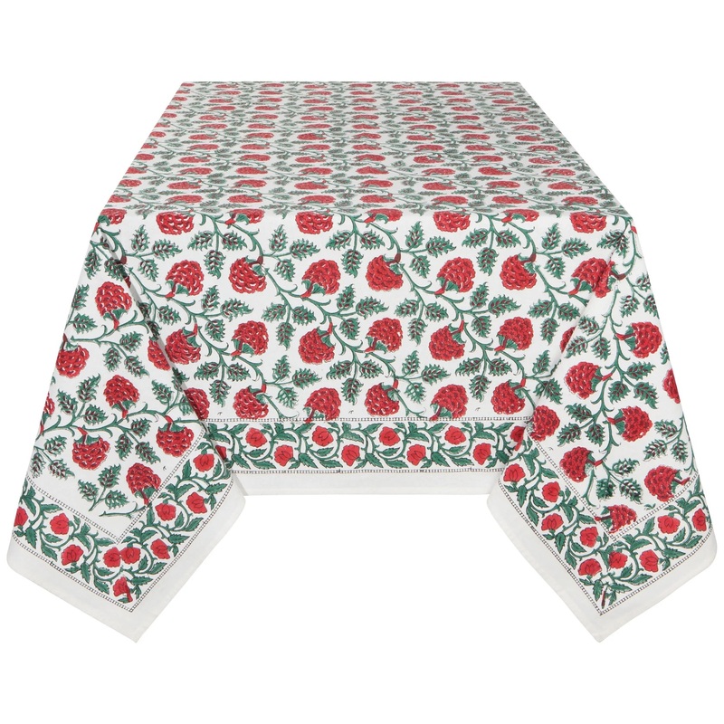 Carnation Block Print Tablecloth 60" x 90"