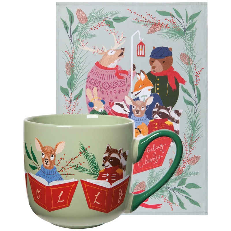Mug & Tea Towel Set - Woodland Carolers