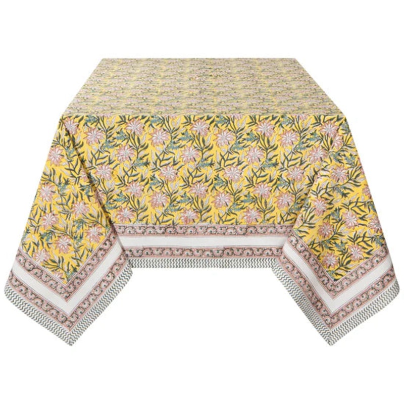 Clematis Block Print Tablecloth 60" x 90"