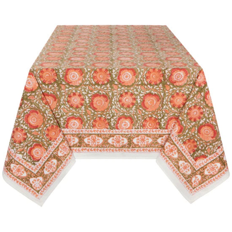 Zinnia Block Print Tablecloth 60" x 90"