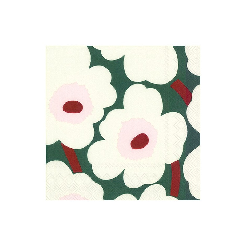 Unikko Green Cream Paper Napkins - Lunch