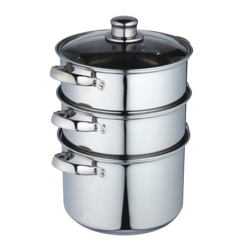 KitchenCraft Stainless Steel Three Tier Steamer - 22cm