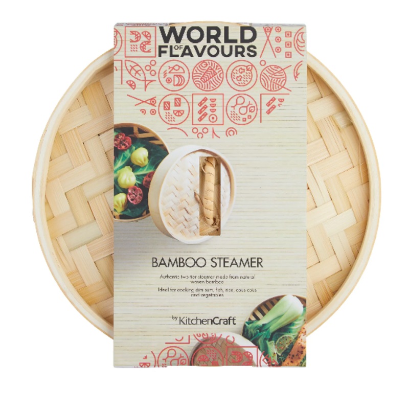 World of Flavours Two Tier Bamboo Steamer - 25cm