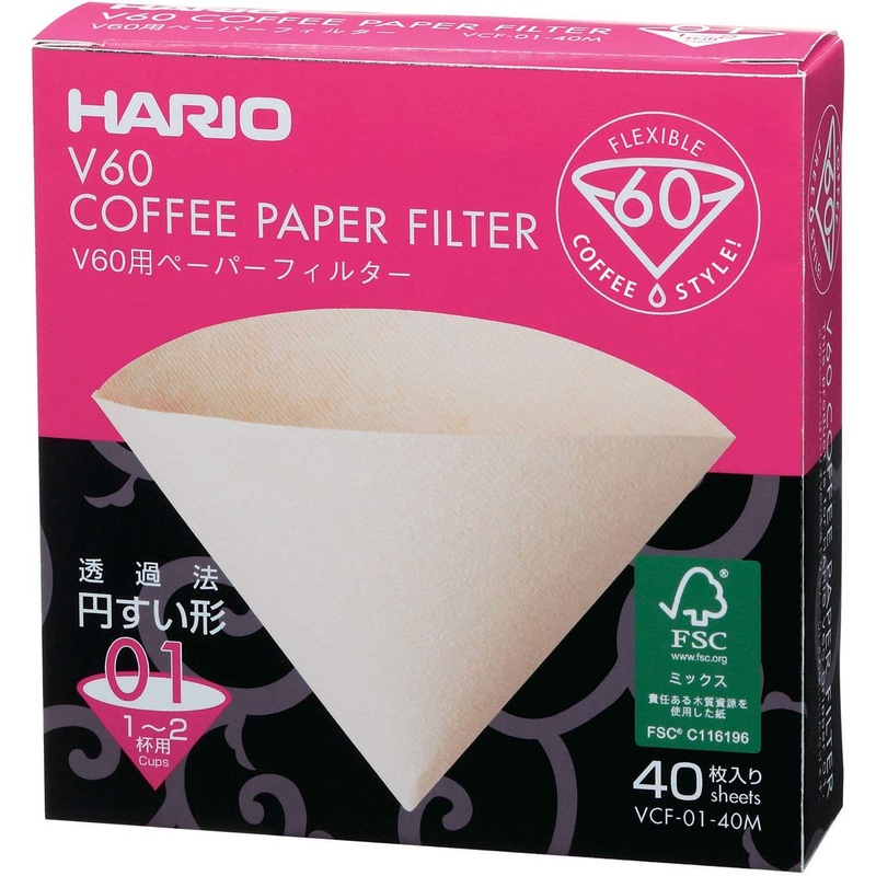 Hario V60 Coffee Filter Papers Size 01 - Brown - (100 Pack Boxed)
