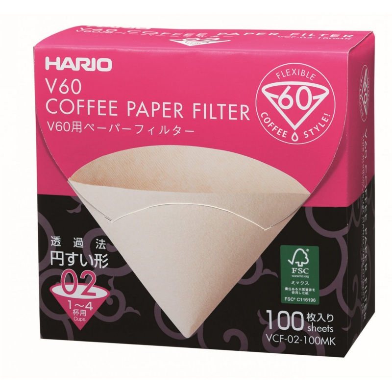 Hario V60 Coffee Filter Papers Size 02 - Brown - (100 Pack Boxed)