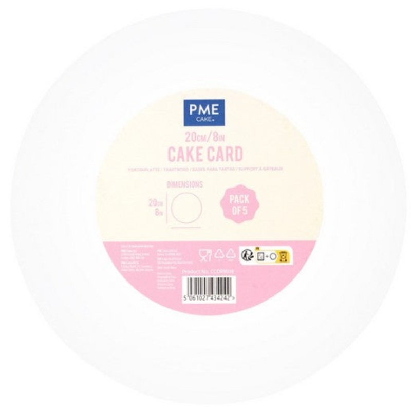 PME Pack of 5 Round Cake Cards, White (8" / 20cm)