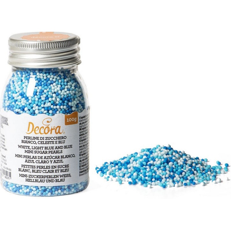 Decora Mini Sugar Pearls - White, Light Blue & Blue