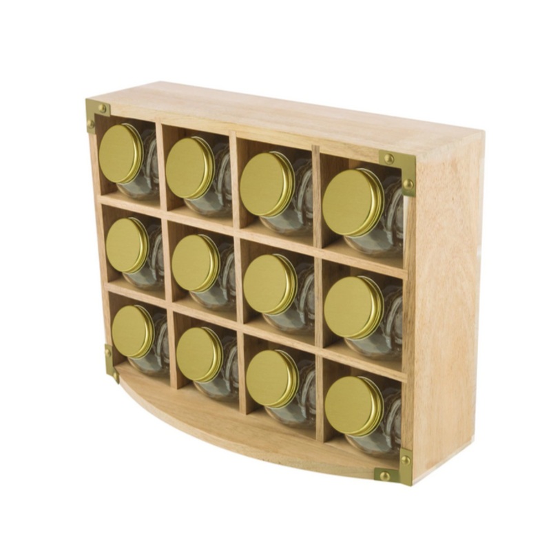 Kitchen Pantry Acacia Spice Rack With 12 Jars