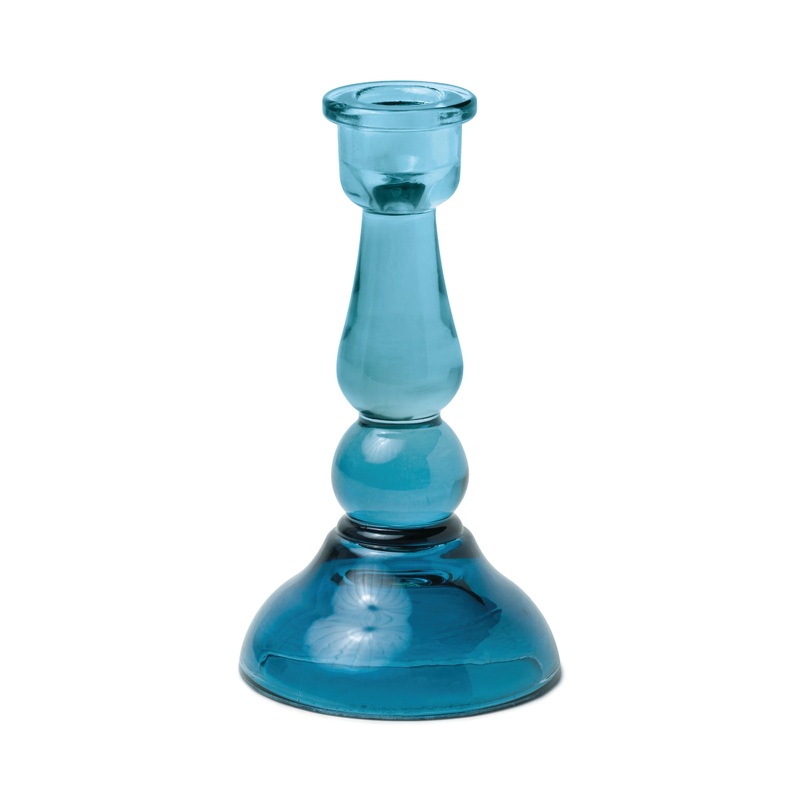 Tall Glass Blue Taper Holder