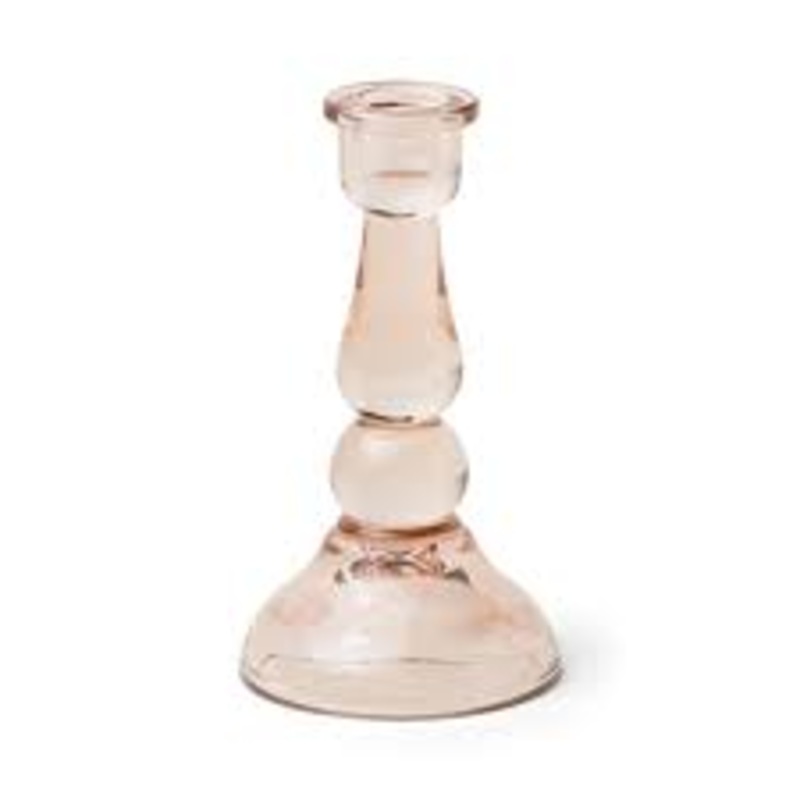 Tall Glass Taper Holder - Pink