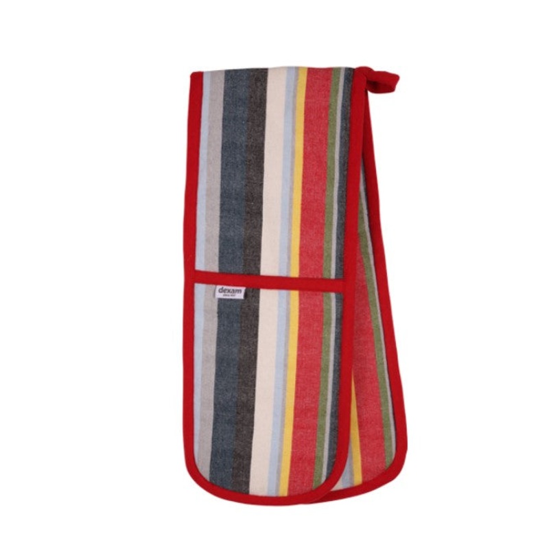 Dexam Recycled Cotton Striped Double Oven Gloves - Red