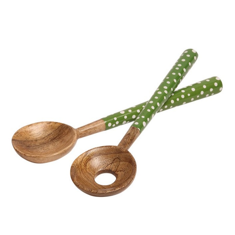 Dexam Sintra Mango Wood Spotted Salad Servers - Green