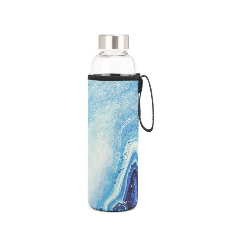 Kikkerland Glass Bottle with Sleeve - Blue Agate