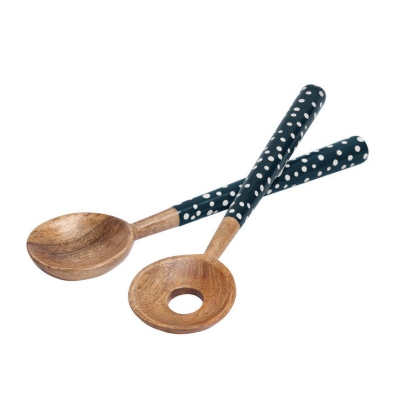 Dexam Sintra Mango Wood Spotted Salad Servers - Ink Blue