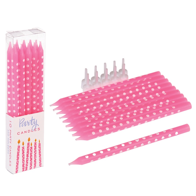 Rex Pink Spotty Party Candles - Pack of 10