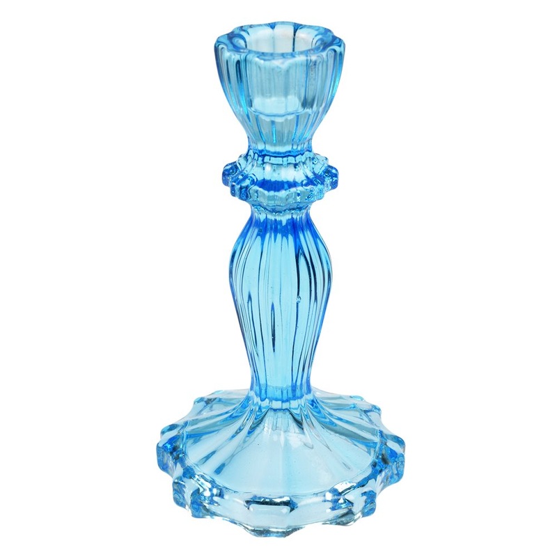 Rex Tall Glass Candle Holder - Blue