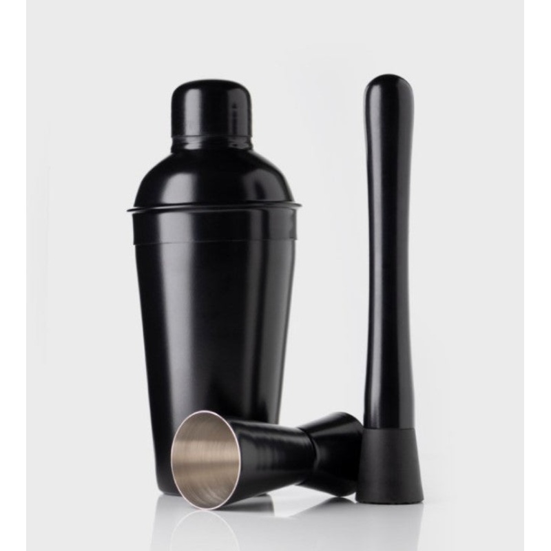 Taproom Three Piece Matt Black Cocktail Shaker Set