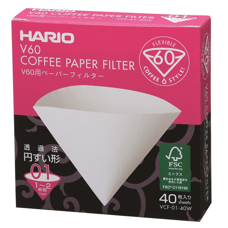 Hario V60 Coffee Filter Papers Size 01 White - (40 Pack Boxed)