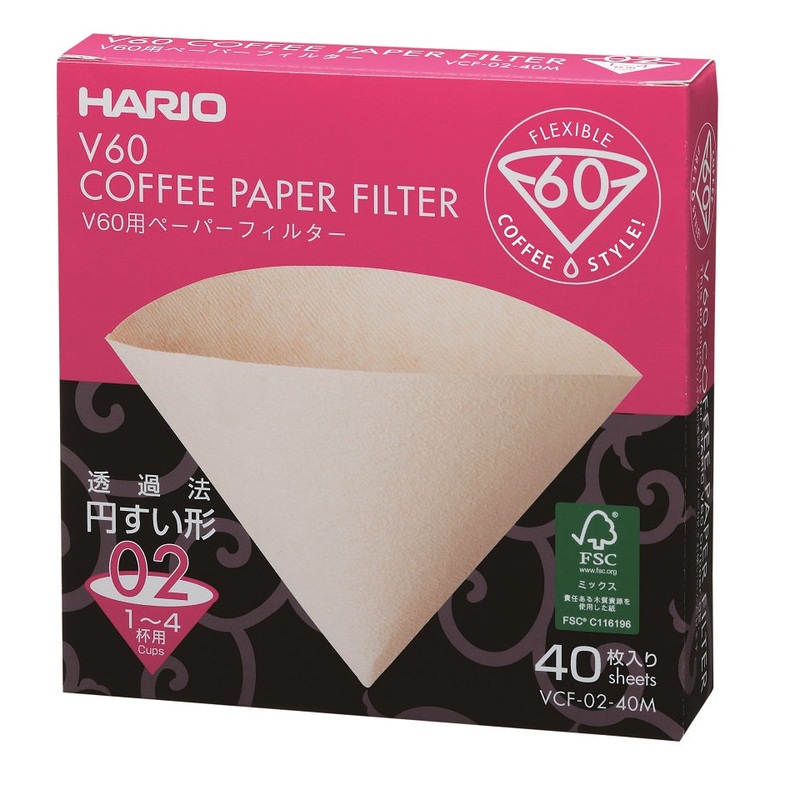 Hario V60 Coffee Paper Filter Misarashi Paper Pack of 40 - Brown (No.2)