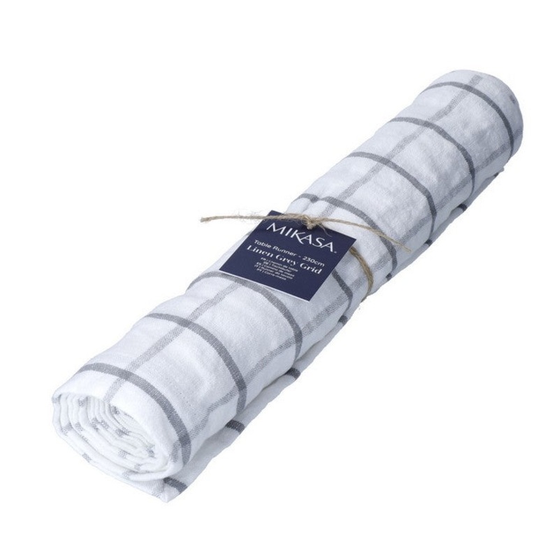 Mikasa Table Runner - Industrial Check Linen-Blend