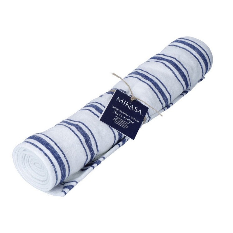 Mikasa Table Runner - Navy Stripe Linen-Blend