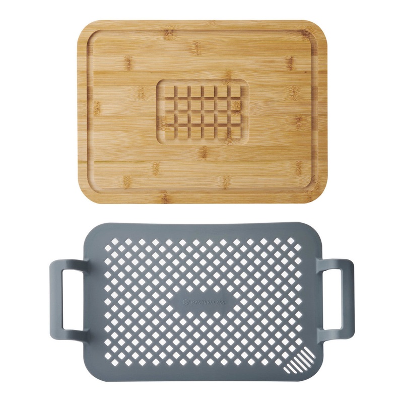 MasterClass 2 Piece Roast And Rest Set With Handles, Silicone Rack Resting Board To Carve and Serve
