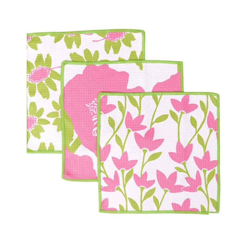 Poppies Pink Dish Cloth Set of 3