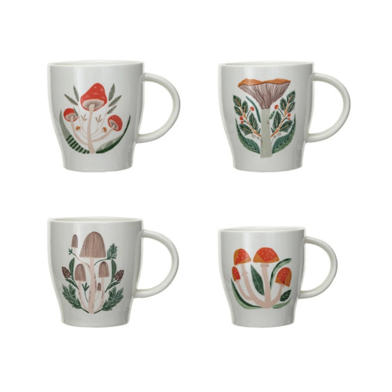 14 oz. Stoneware Mug w/ Mushrooms, Asstd.