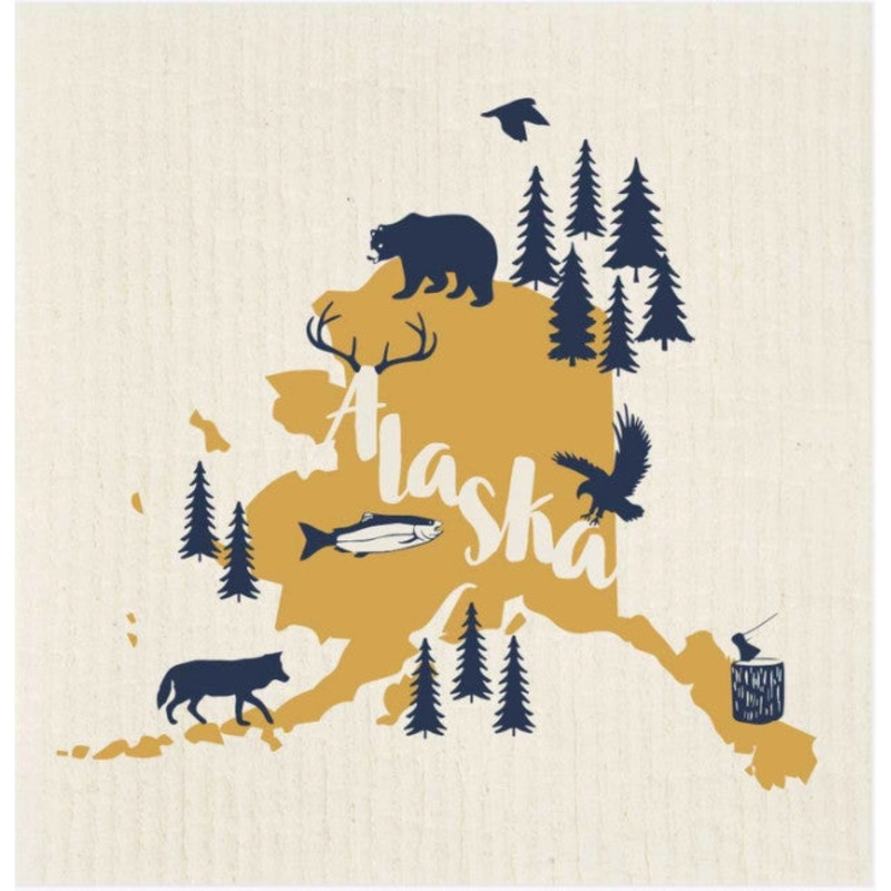 Alaska Wildlife Icons Swedish Dishcloth