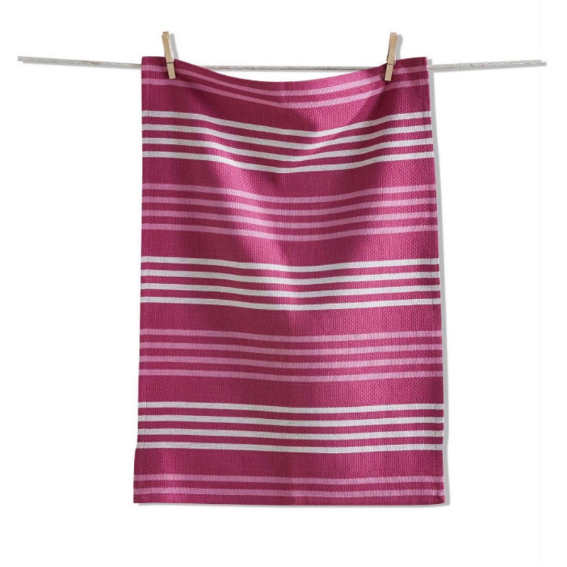 Raspberry Basket Weave Stripe Towel