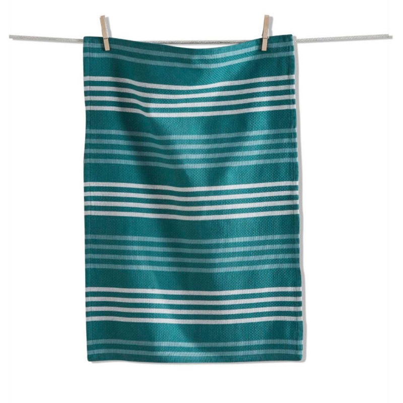 Teal Basket Weave Stripe Towel