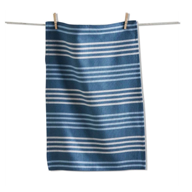 TURQUOISE  BASKET WEAVE STRIPE DISHTOWEL