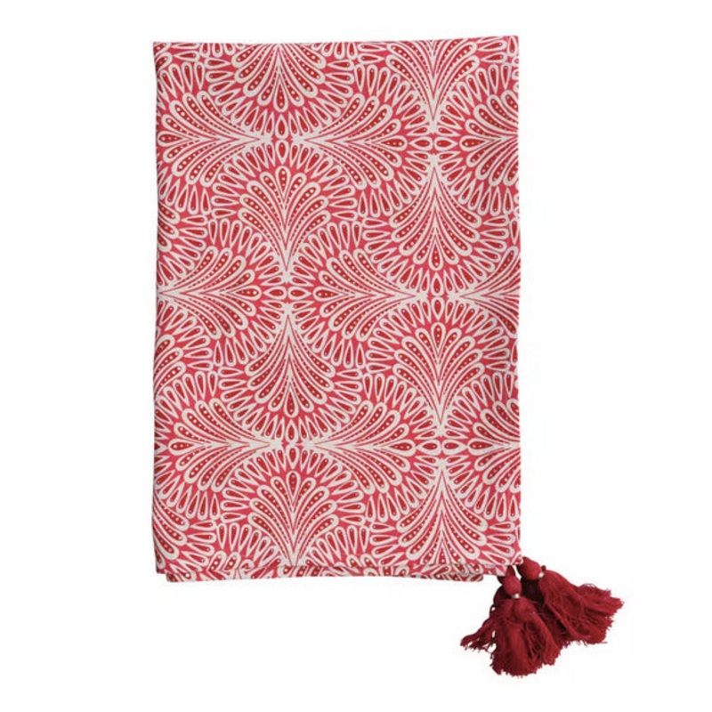 84"x60" Red Pattern Tablecloth w/Tassels