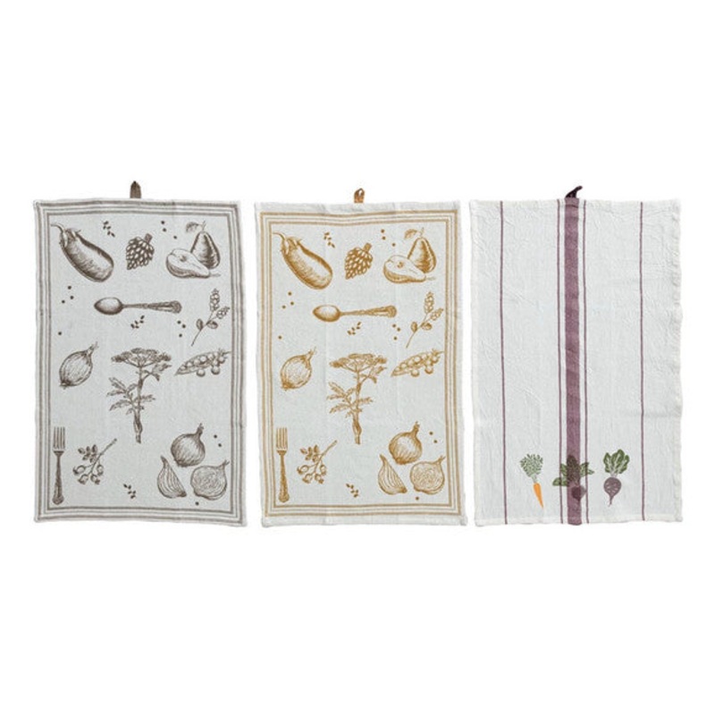 Linen Blend Tea Towel w/Veggies, asstd