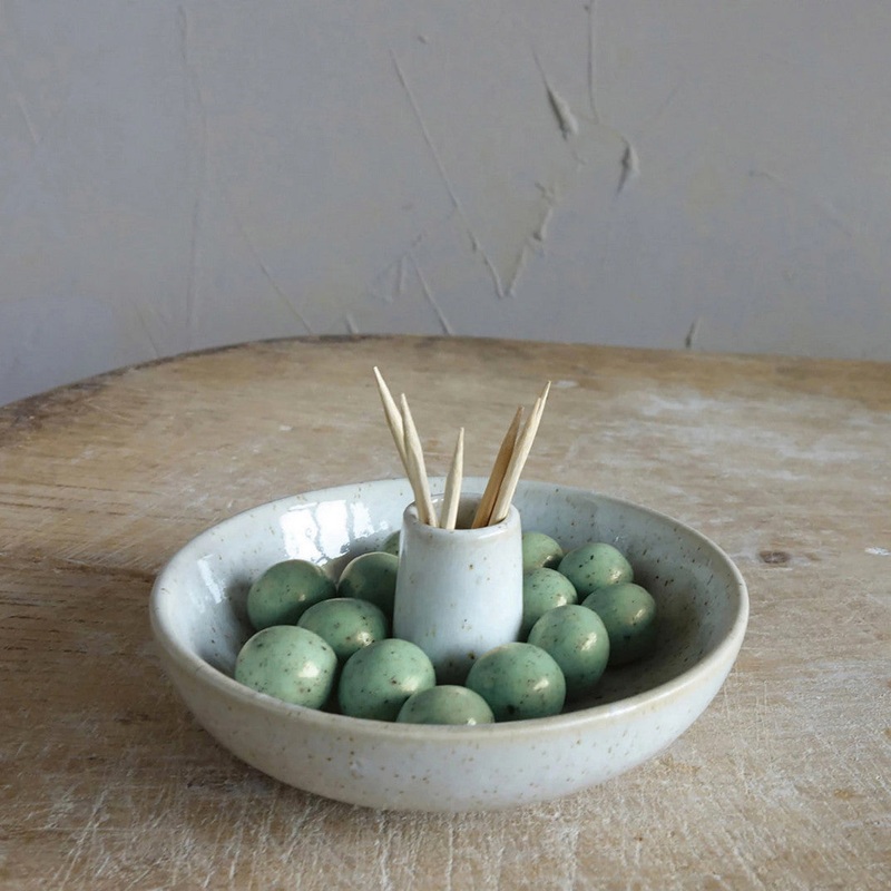 Stoneware Dish w/Toothpick Holder