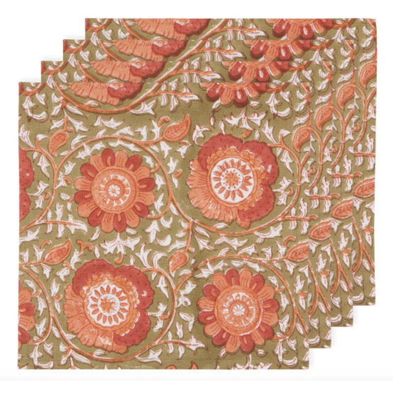 Block Print Zinnia Napkin 4/set