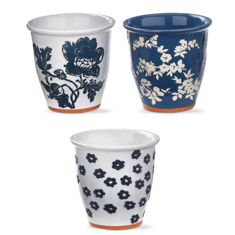 Cottage Floral Herb Pots Blue