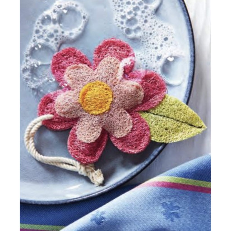 Flower Loofah Scrubber Pink