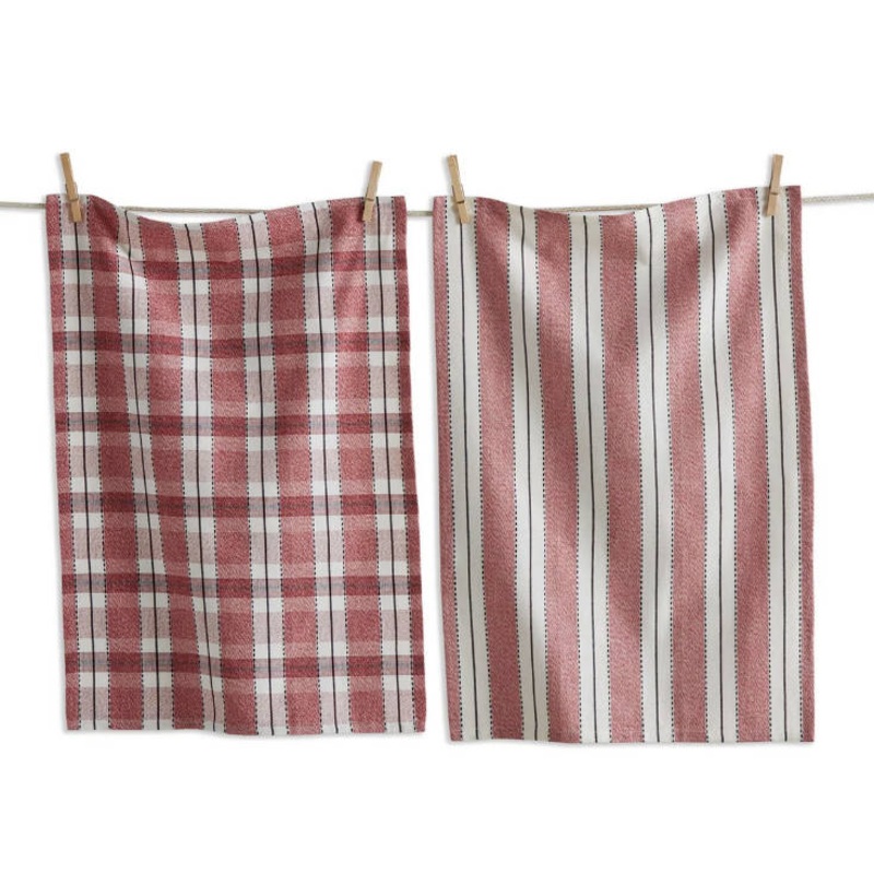Stripe & Plaid Dishtowel S2 Red
