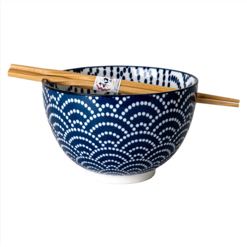 20oz Seigaiha Waves Bowl w/ Chopsticks