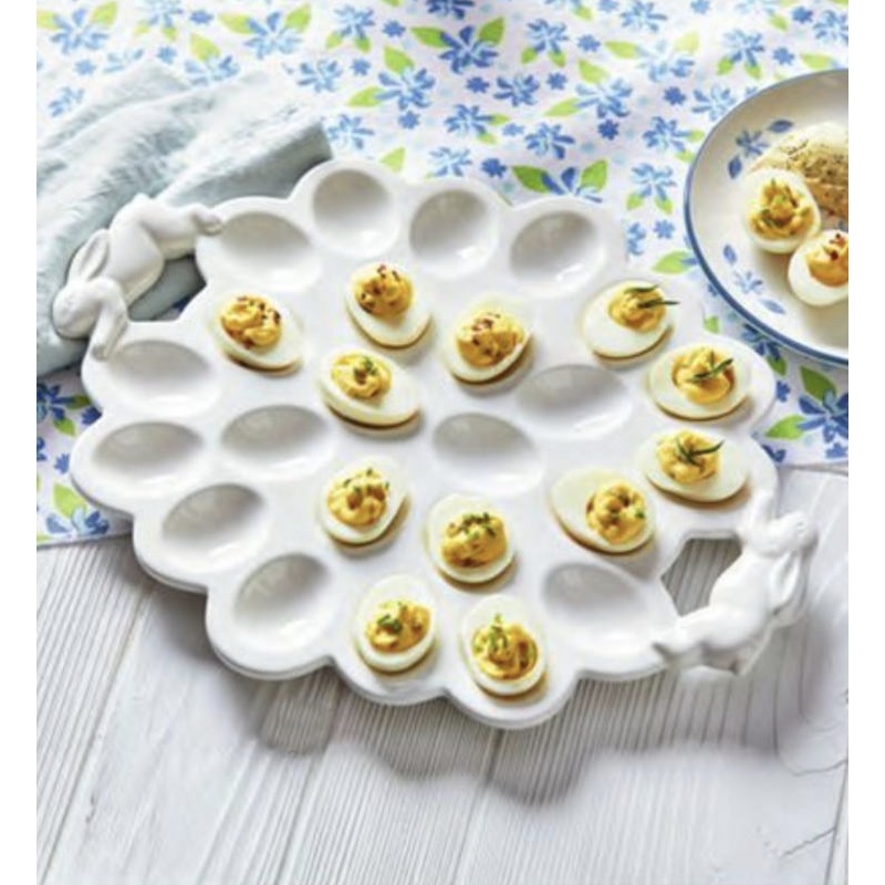 Binky Bunny Handle Egg Platter White