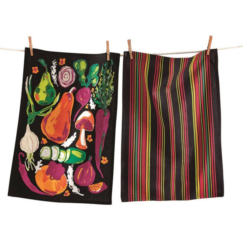 BLACK VEGGIE DISHTOWEL SET/2