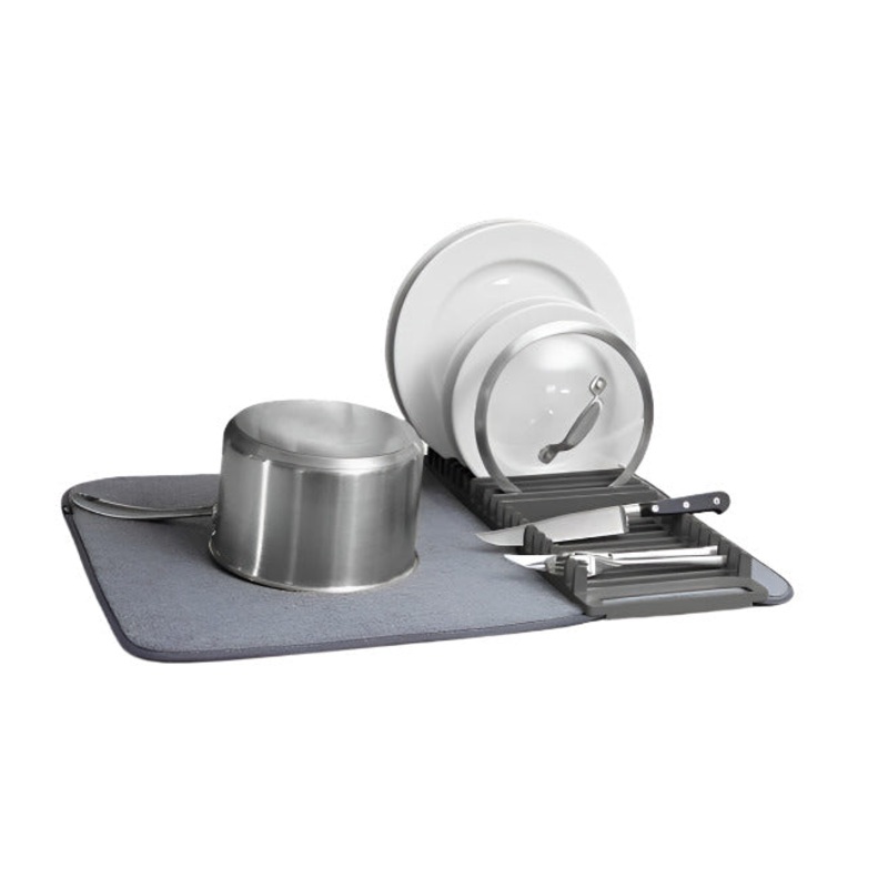 Charcoal Udry Dish Rack with Drying Mat